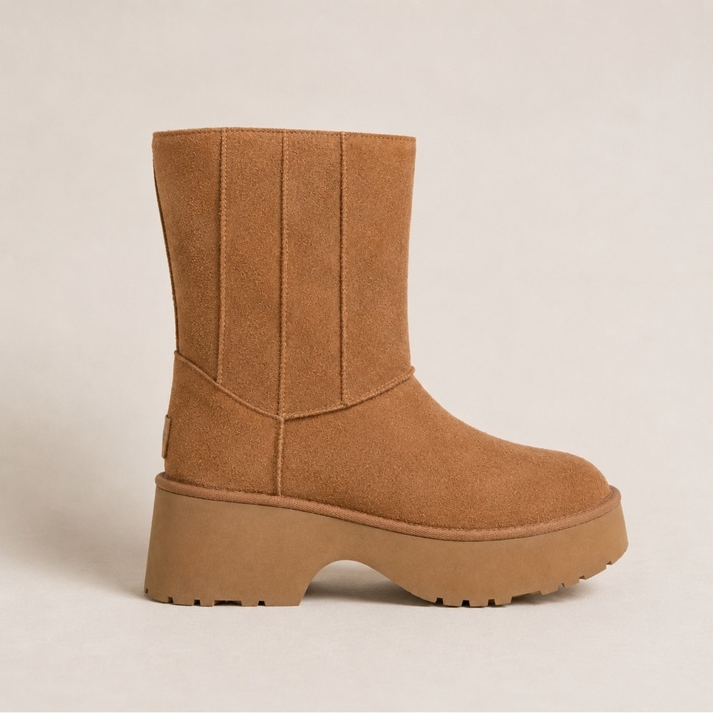 UGG Classic New Heights Suede and Shearling Heeled Ankle Boot